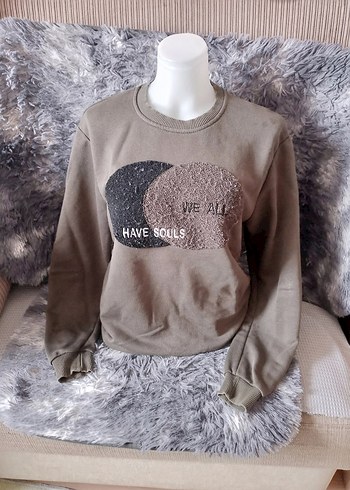 Haki Yeşil Baskılı Kadın Sweatshirt - Görsel 2