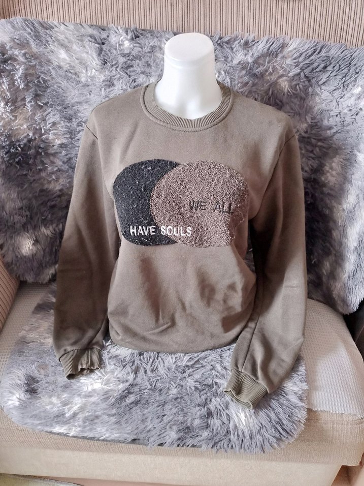 Haki Yeşil Baskılı Kadın Sweatshirt - Görsel 2