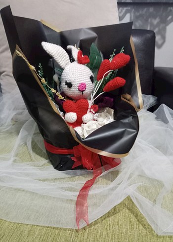 Sevgililer günü Örgü Tavşan Sepeti - Görsel 2