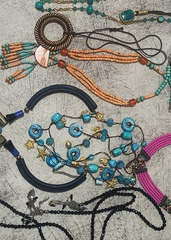 Renkli Turkuaz Boncuklu Uzun Bohem Kolye - Görsel 2