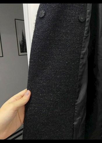 Düğmeli Gri Kadın Uzun Yün Kaban s m uyumlu - Görsel 2