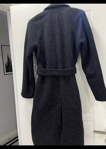 Düğmeli Gri Kadın Uzun Yün Kaban s m uyumlu - Görsel 5