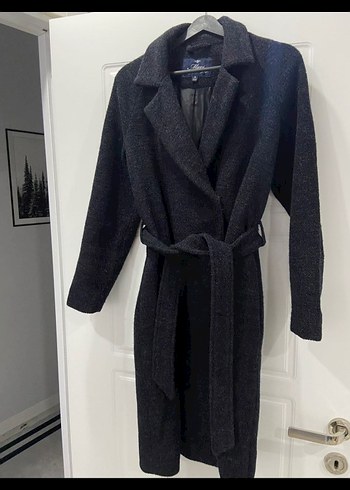 Düğmeli Gri Kadın Uzun Yün Kaban s m uyumlu - Görsel 4