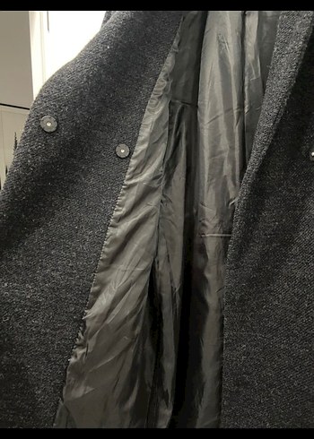 Düğmeli Gri Kadın Uzun Yün Kaban s m uyumlu - Görsel 6