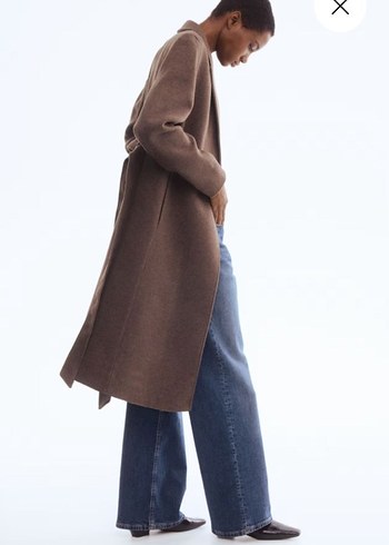 Düğmeli Gri Kadın Uzun Yün Kaban s m uyumlu - Görsel 7