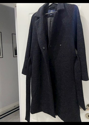 Düğmeli Gri Kadın Uzun Yün Kaban s m uyumlu - Görsel 3