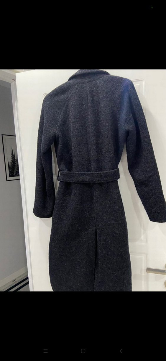 Düğmeli Gri Kadın Uzun Yün Kaban s m uyumlu - Görsel 5