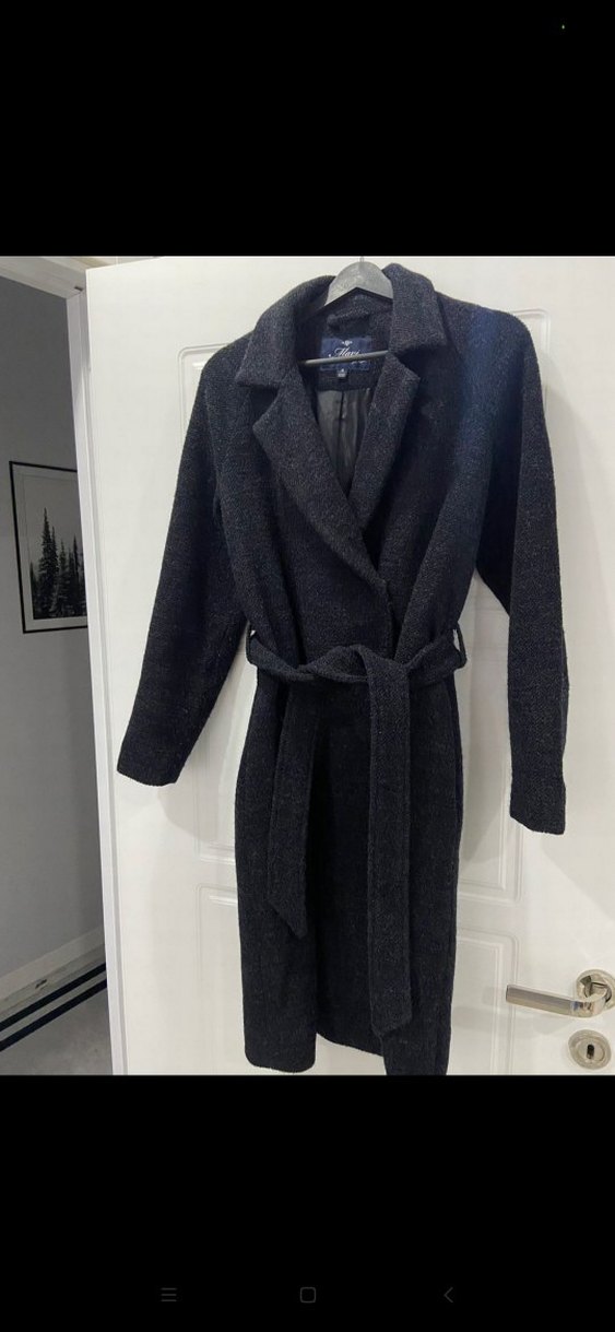 Düğmeli Gri Kadın Uzun Yün Kaban s m uyumlu - Görsel 4