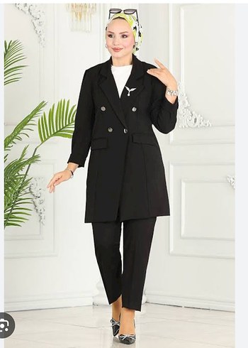 Kadın Siyah Uzun Kollu Düğmeli Takım tesettür - Görsel 2