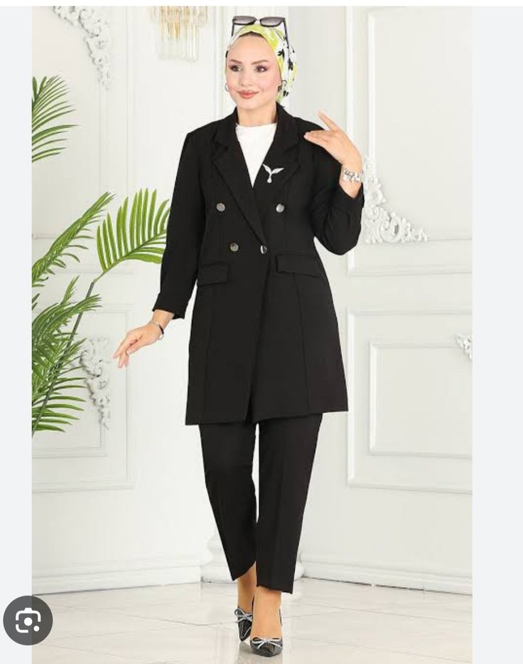 Kadın Siyah Uzun Kollu Düğmeli Takım tesettür - Görsel 2