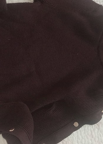 Düğmeli Kahverengi Balıkçı Yaka Kadın Kazak crop - Görsel 2