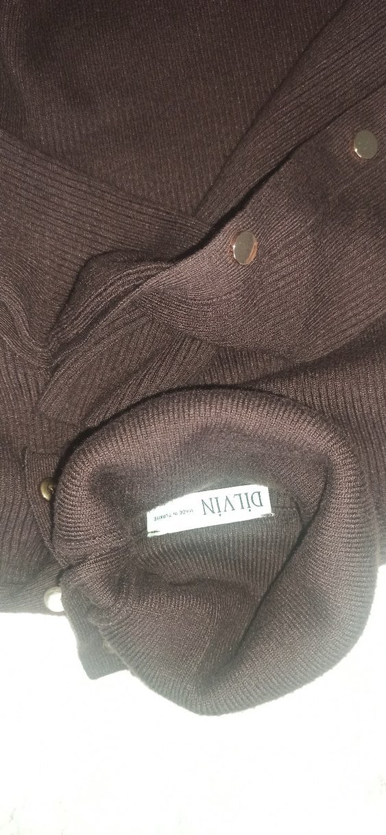 Düğmeli Kahverengi Balıkçı Yaka Kadın Kazak crop - Görsel 3