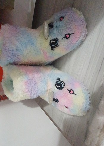 25 Beden Kızlar için Renkli Bağlama Desenli Peluş Terlik