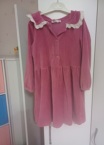 LC Waikiki Düğmeli Pembe Kız Çocuk Elbise