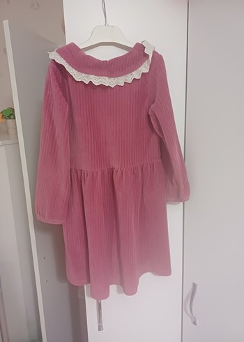 4 Yaş Beden pembe Renk Düğmeli Pembe Kız Çocuk Elbise