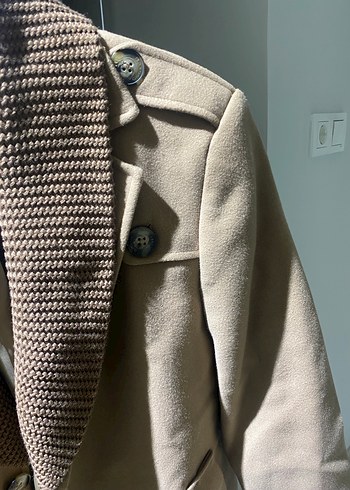 Bej Midi Kadın Yün Kaban Düğmeli - Görsel 3