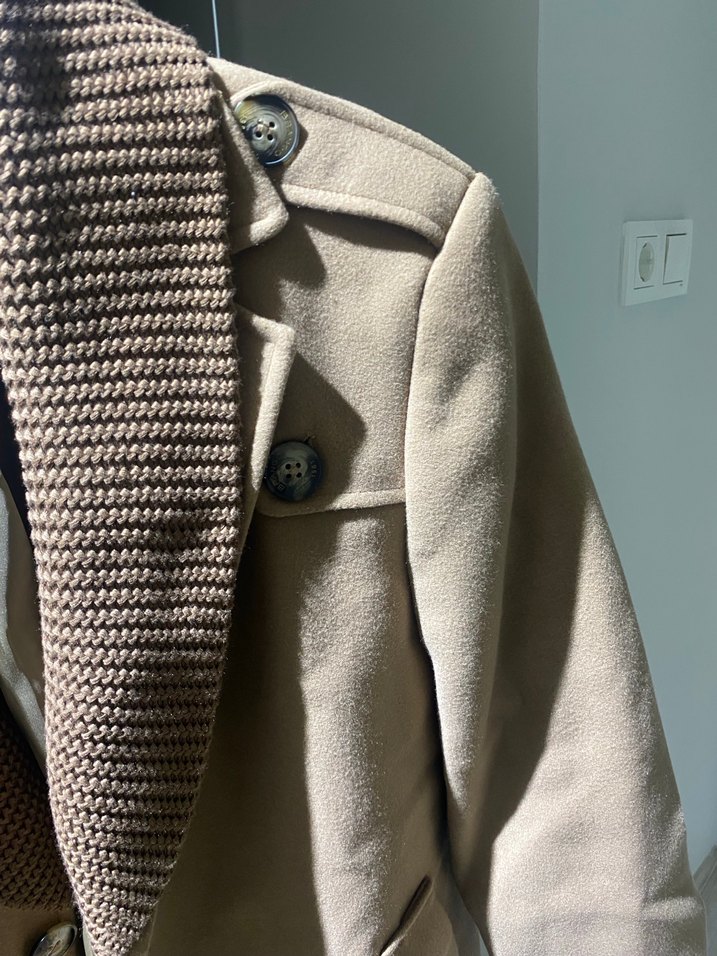 Bej Midi Kadın Yün Kaban Düğmeli - Görsel 3