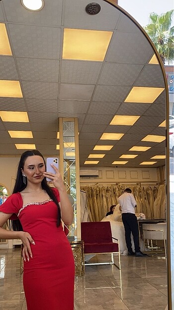 s Beden kırmızı Renk EYYO kırmızı taş detaylı uzun midi elbise