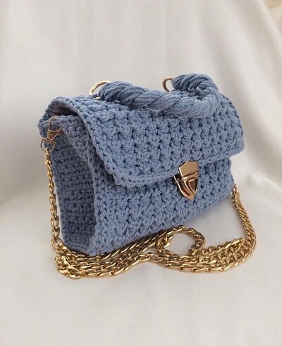 Zara El yapımı örme mavi zincirli çanta