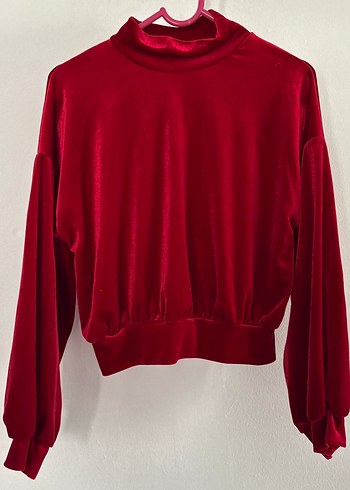 Kırmızı Yüksek Yakalı Kadın Sweatshirt