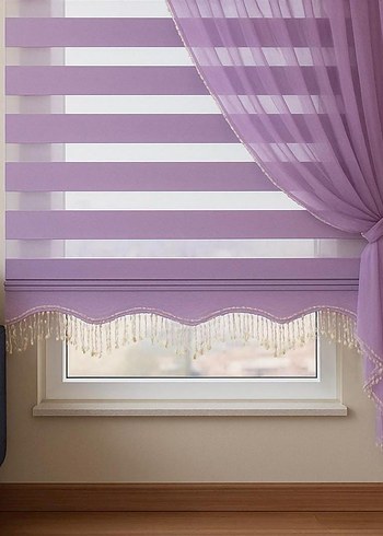 Mor Çizgili Pastel Stor Perde