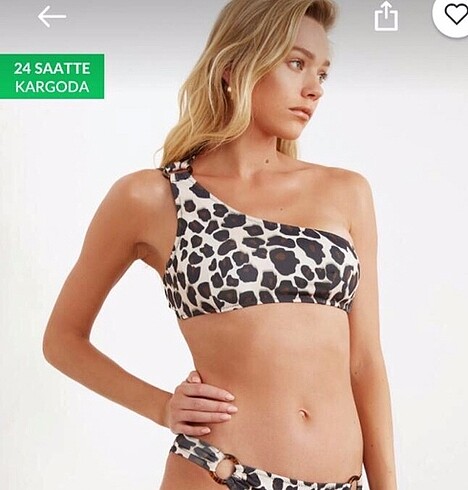 Leopar desenli tek omuz bikini üstü