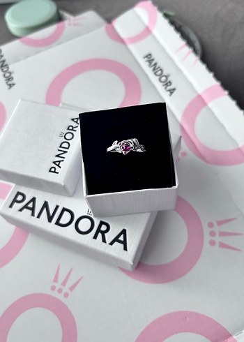 Beden gri Renk Pandora Pembe Gül Motifli Zincir Detaylı Yüzük