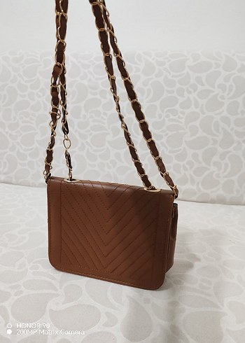 Zincir Detaylı Kahverengi Deri Kadın Çanta - Görsel 2