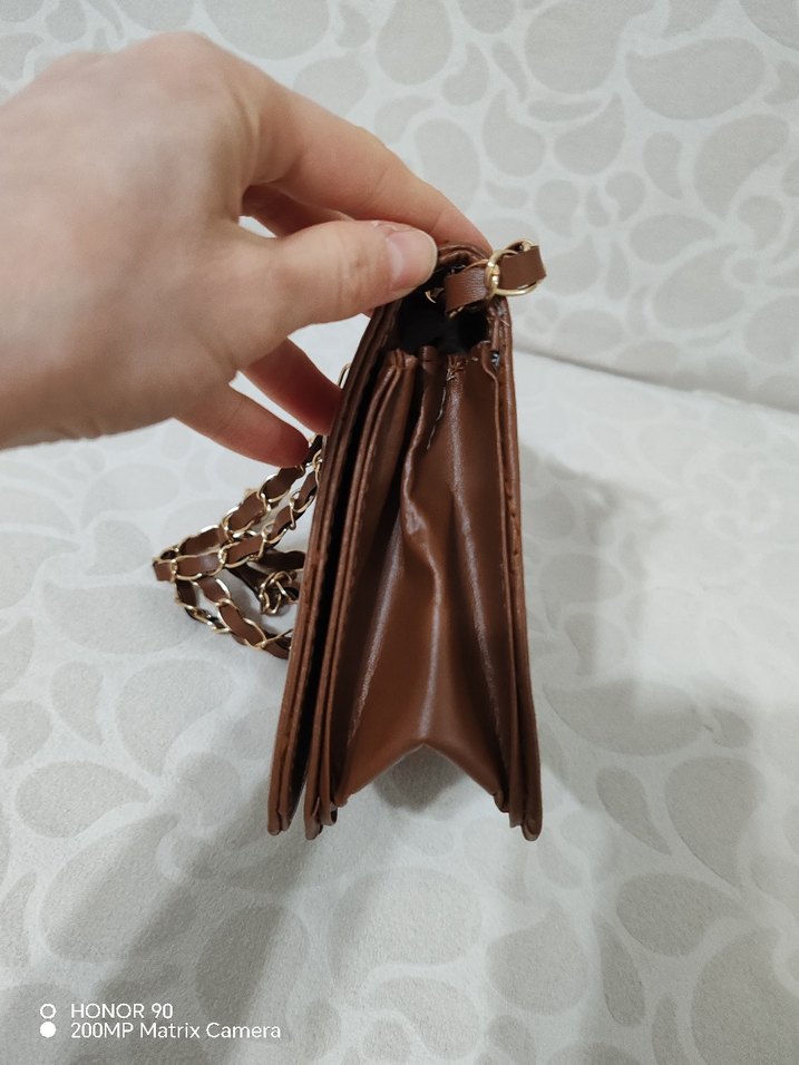 Zincir Detaylı Kahverengi Deri Kadın Çanta - Görsel 4