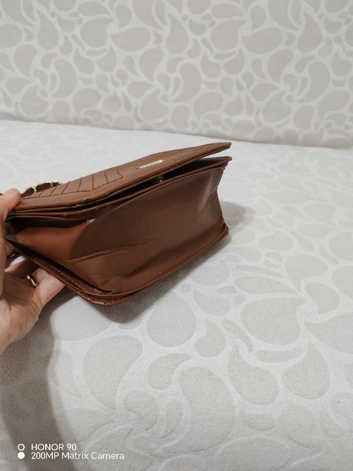 Zincir Detaylı Kahverengi Deri Kadın Çanta - Görsel 5