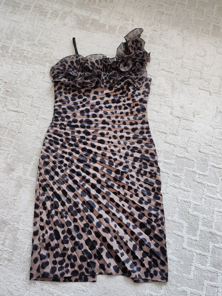 Leopar Desenli kısa  Abiye Elbise - Görsel 3