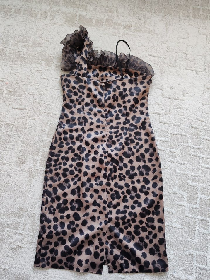 Leopar Desenli kısa  Abiye Elbise - Görsel 2