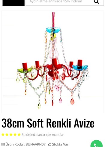 38cm Renkli Soft Avize