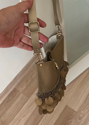  Beden camel Renk Bej Zincir Detaylı Deri Kadın Çanta