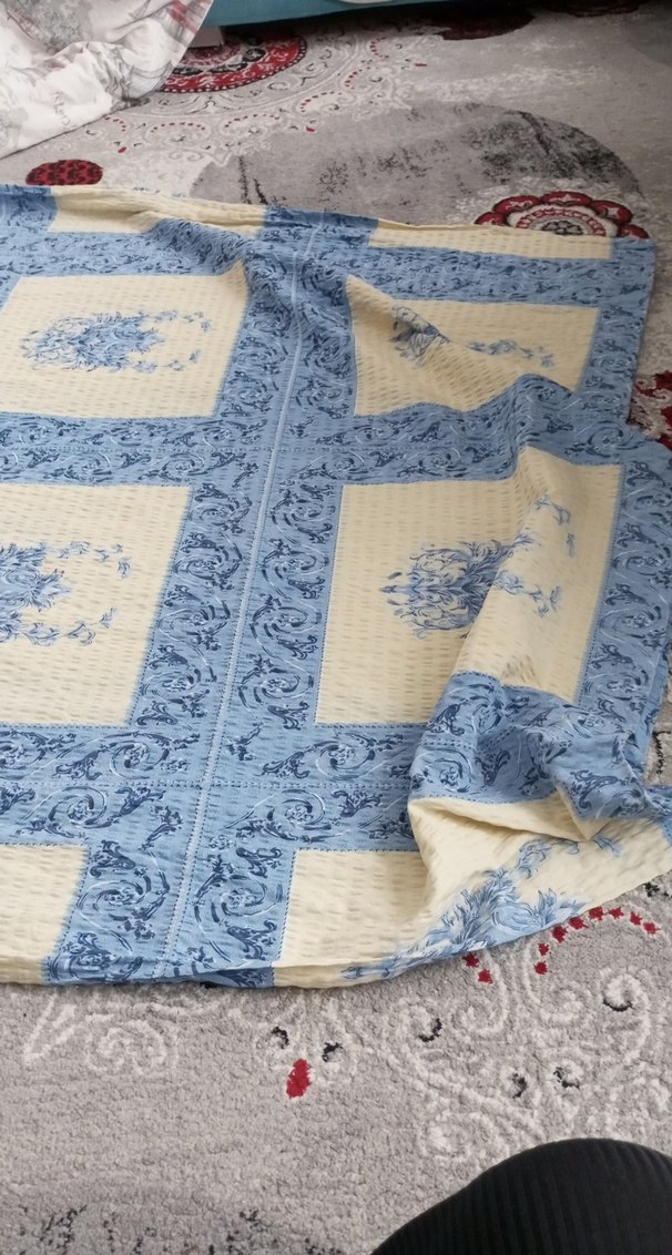 Nakışlı Mavi Gri Yatak Örtüsü - Görsel 2