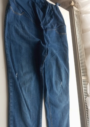 Düğmeli Rahat Kesim Mavi Kadın Kot Pantolon hamile kot - Görsel 3