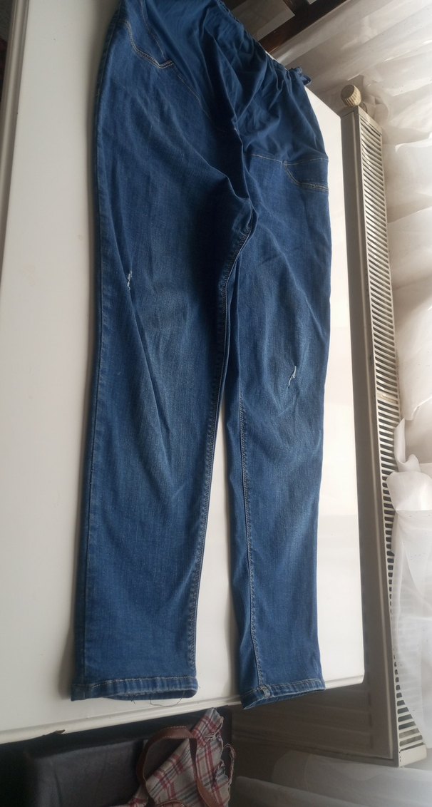 Düğmeli Rahat Kesim Mavi Kadın Kot Pantolon hamile kot - Görsel 4