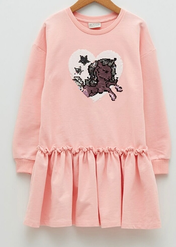 LCW çift taraf payetli kız çocuk elbise - Görsel 2