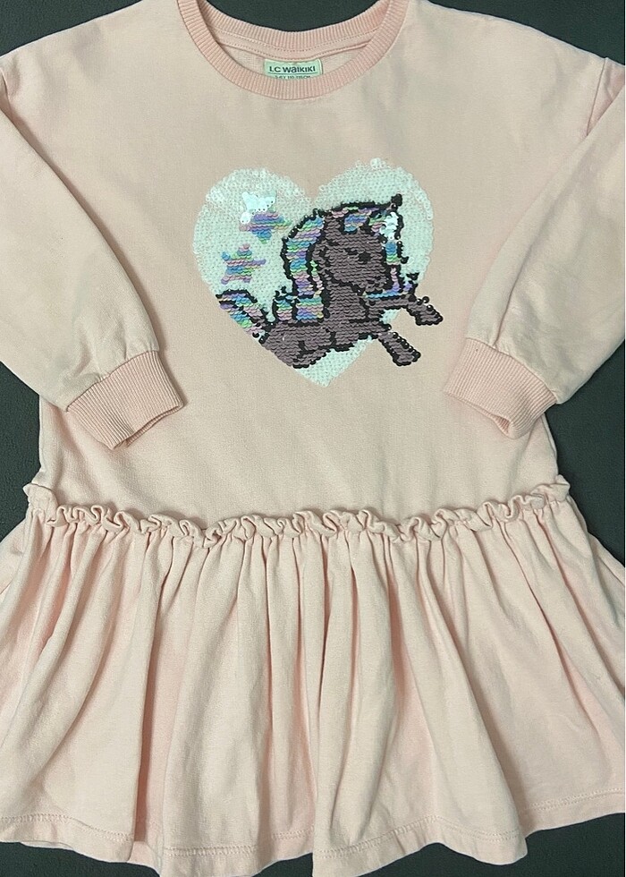 LCW çift taraf payetli kız çocuk elbise - Görsel 4