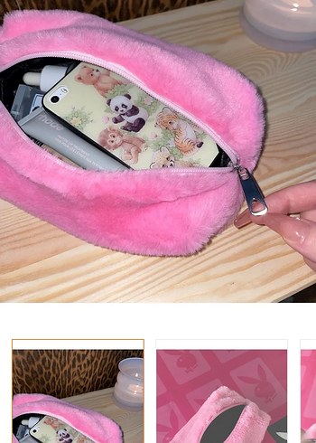 pembe peluş makyaj çantası