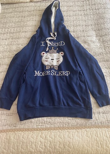 Mavi Kapüşonlu Kadın Sweatshirt