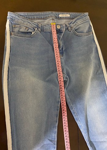 Mavi Çizgili Kadın Midi Kot Pantolon - Görsel 2