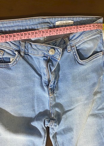 Mavi Çizgili Kadın Midi Kot Pantolon - Görsel 4