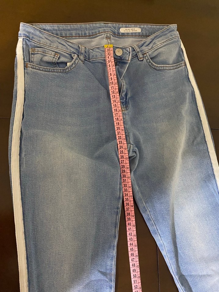 Mavi Çizgili Kadın Midi Kot Pantolon - Görsel 2