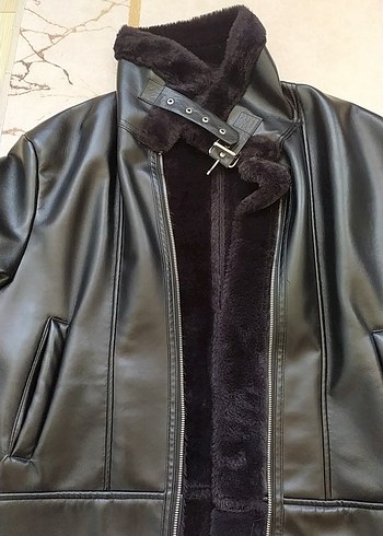 Zara Siyah Kürklü Deri Biker Ceket