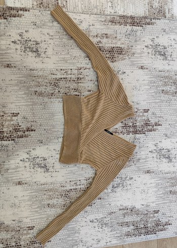 V Yaka Bej Örgü Kadın Kazak - Görsel 2