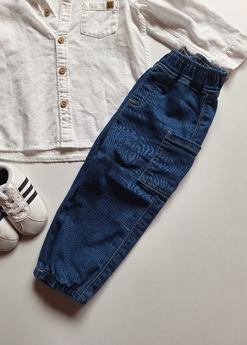 Beyaz Gömlek ve Mavi Kot Pantolon Bebek Takımı - Görsel 4