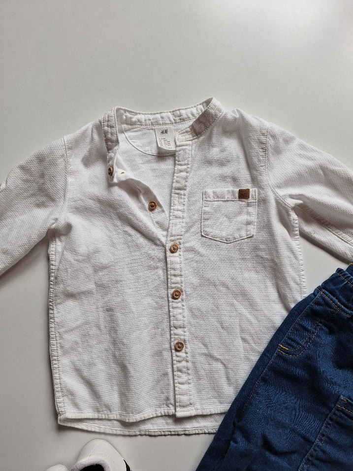 Beyaz Gömlek ve Mavi Kot Pantolon Bebek Takımı - Görsel 3