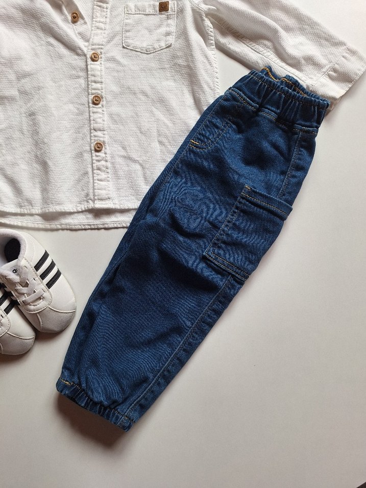 Beyaz Gömlek ve Mavi Kot Pantolon Bebek Takımı - Görsel 4