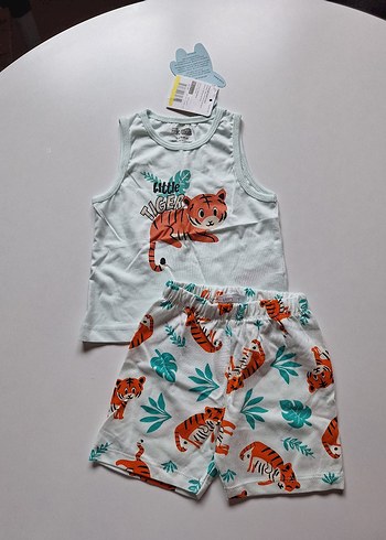 Turkuaz Desenli Bebek Erkek Kolsuz Takım - Görsel 2